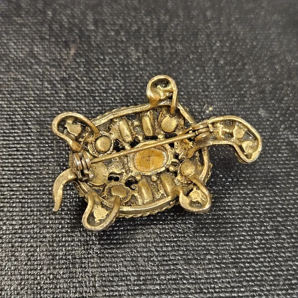 Vintage Colorful Gemstone Turtle Brooch 2" x 1.25" - Picture 3 of 4